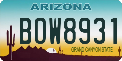 AZ license plate BOW8931