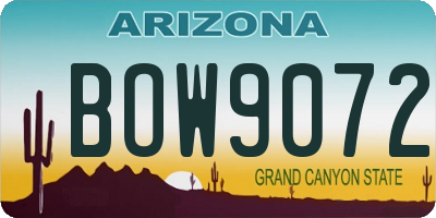 AZ license plate BOW9072