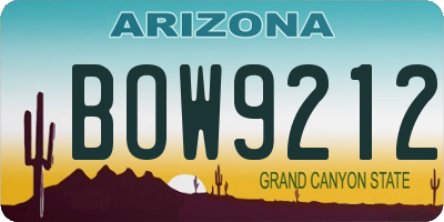 AZ license plate BOW9212