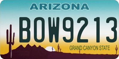 AZ license plate BOW9213
