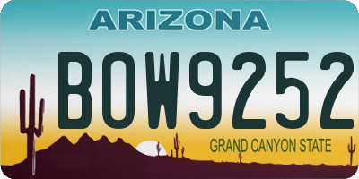 AZ license plate BOW9252