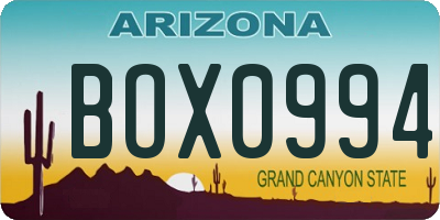 AZ license plate BOX0994