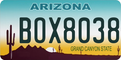 AZ license plate BOX8038