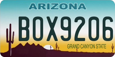 AZ license plate BOX9206