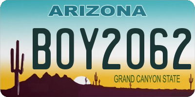 AZ license plate BOY2062