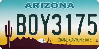 AZ license plate BOY3175