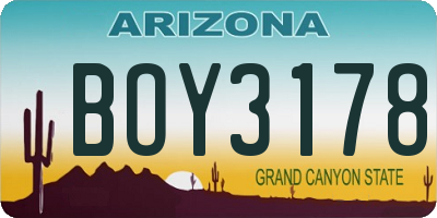 AZ license plate BOY3178
