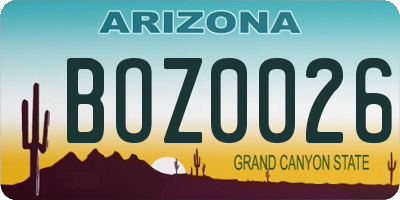 AZ license plate BOZ0026