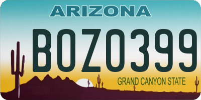AZ license plate BOZ0399