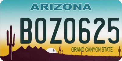 AZ license plate BOZ0625