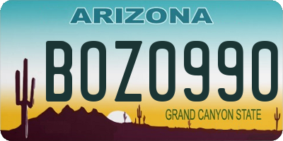 AZ license plate BOZ0990