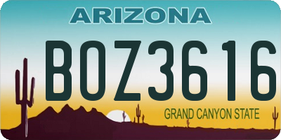 AZ license plate BOZ3616