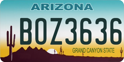 AZ license plate BOZ3636