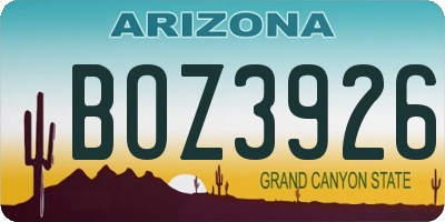AZ license plate BOZ3926