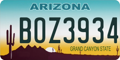 AZ license plate BOZ3934