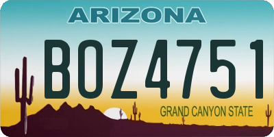 AZ license plate BOZ4751