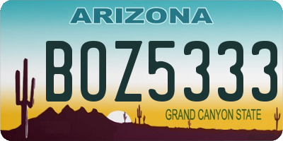 AZ license plate BOZ5333