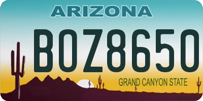 AZ license plate BOZ8650