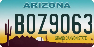 AZ license plate BOZ9063