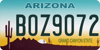 AZ license plate BOZ9072