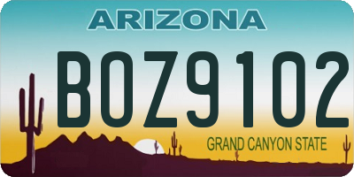 AZ license plate BOZ9102