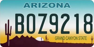 AZ license plate BOZ9218