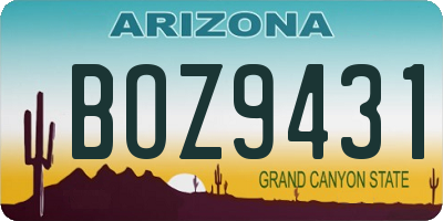 AZ license plate BOZ9431