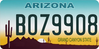 AZ license plate BOZ9908