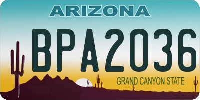 AZ license plate BPA2036