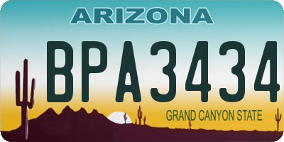 AZ license plate BPA3434