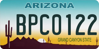 AZ license plate BPC0122
