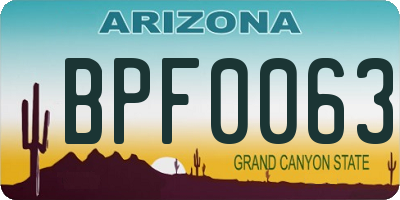 AZ license plate BPF0063