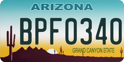AZ license plate BPF0340