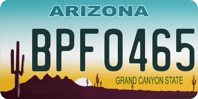 AZ license plate BPF0465