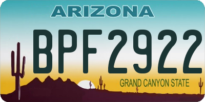 AZ license plate BPF2922