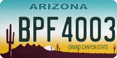 AZ license plate BPF4003