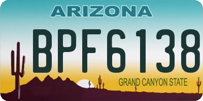 AZ license plate BPF6138