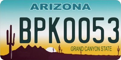 AZ license plate BPK0053