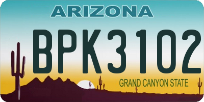 AZ license plate BPK3102