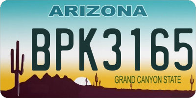 AZ license plate BPK3165