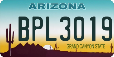 AZ license plate BPL3019