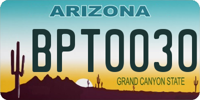 AZ license plate BPT0030