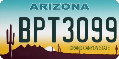AZ license plate BPT3099