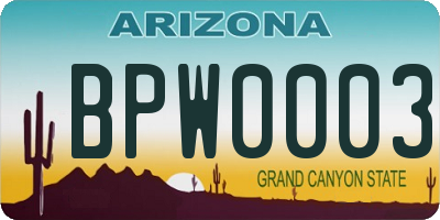 AZ license plate BPW0003