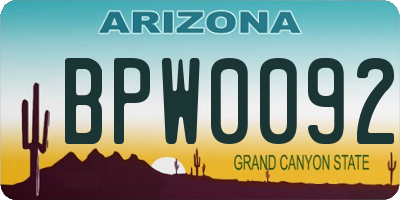 AZ license plate BPW0092