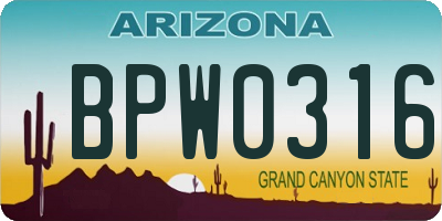 AZ license plate BPW0316