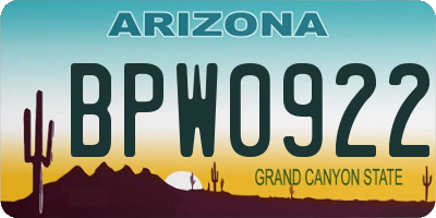 AZ license plate BPW0922