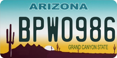AZ license plate BPW0986