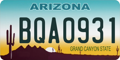 AZ license plate BQA0931