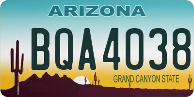 AZ license plate BQA4038